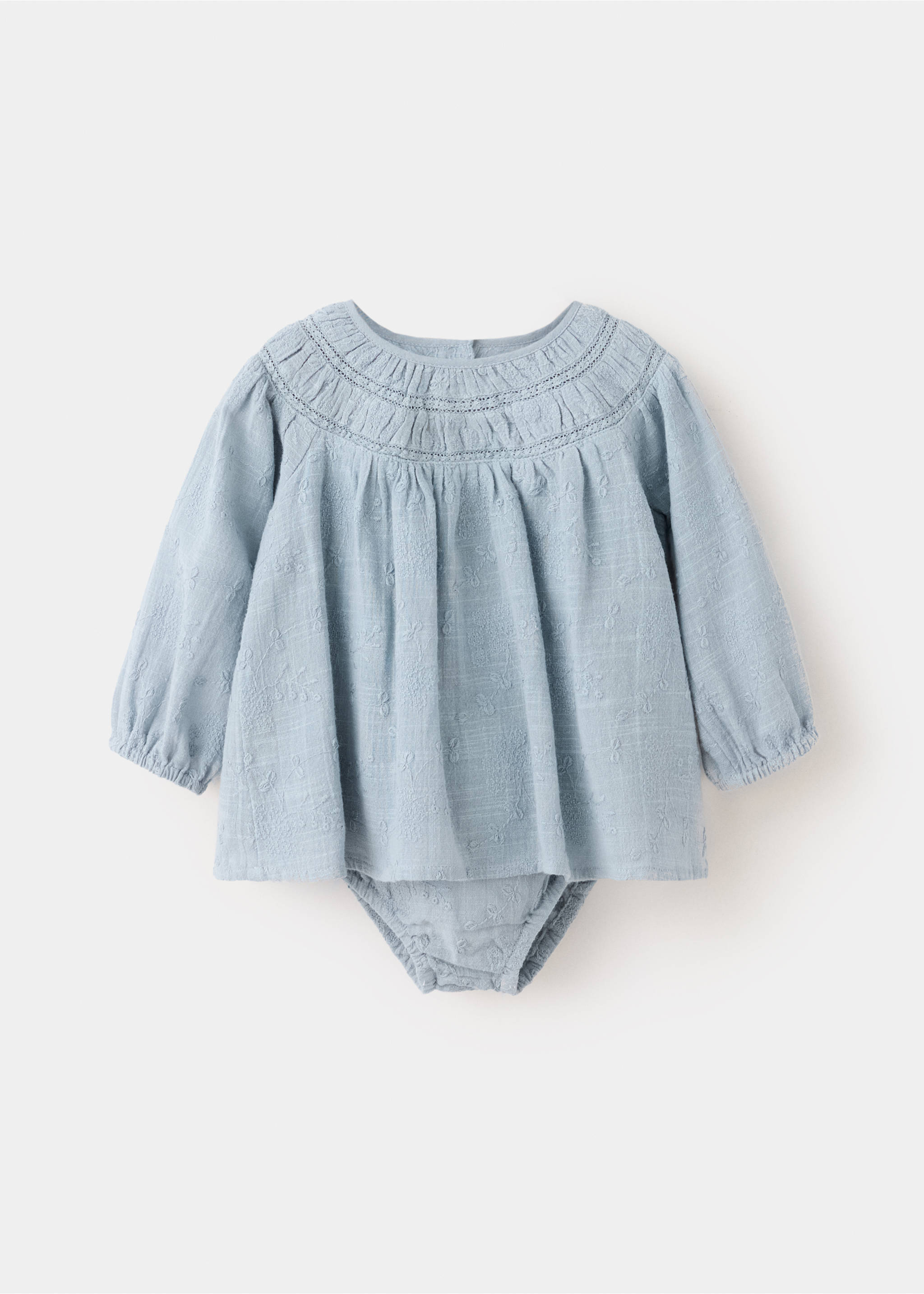 Floral embroidered dress and bloomers - Article without model, Blue. Ref: 37066352-00.