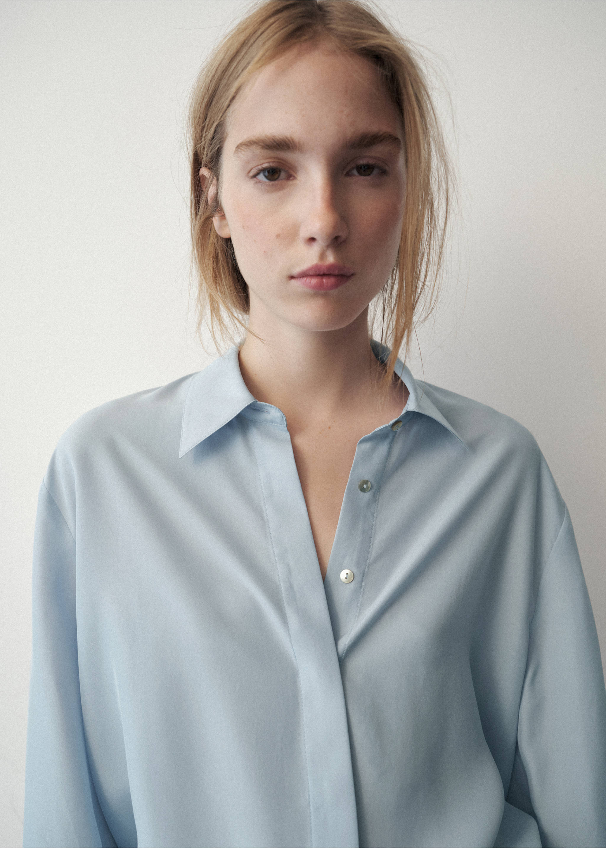 100% silk shirt - Medium plane, Sky Blue. Ref: 37066353-00.