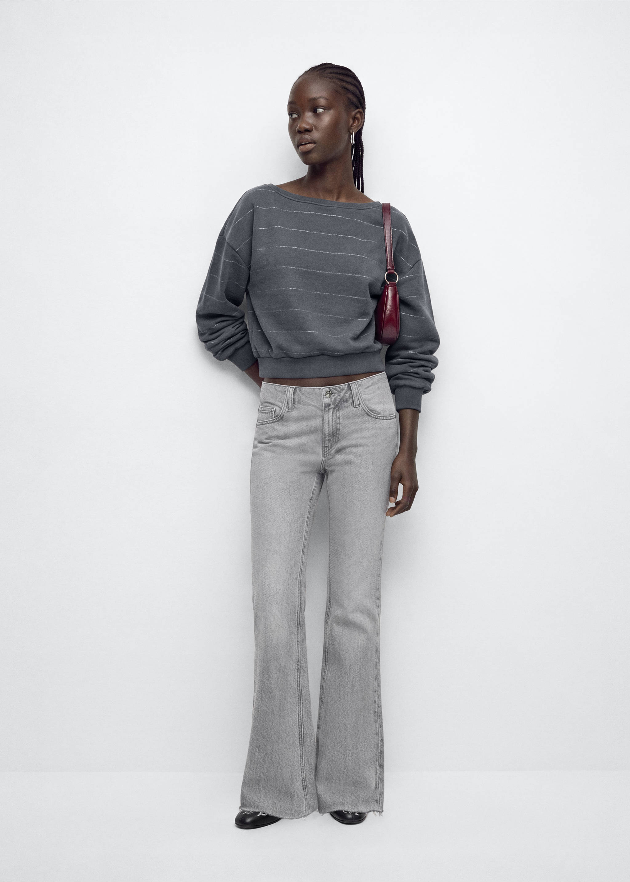 Lurex boat-neck jumper - General plane, Charcoal. Ref: 37066357-00.