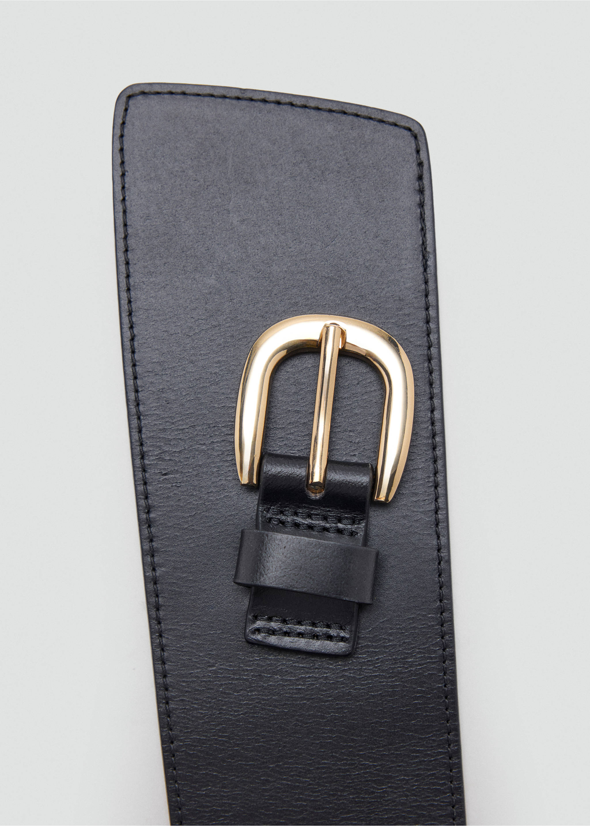 Ceinture large en cuir avec boucle en métal - Détail de l'article 1, Noir. Ref: 37066359-00.