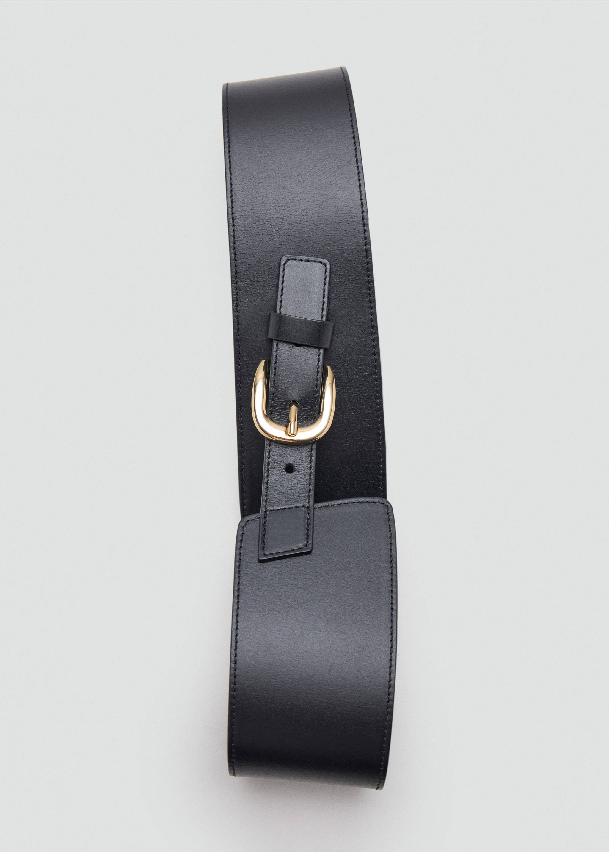 Ceinture large en cuir avec boucle en métal - Détail de l'article 2, Noir. Ref: 37066359-00.