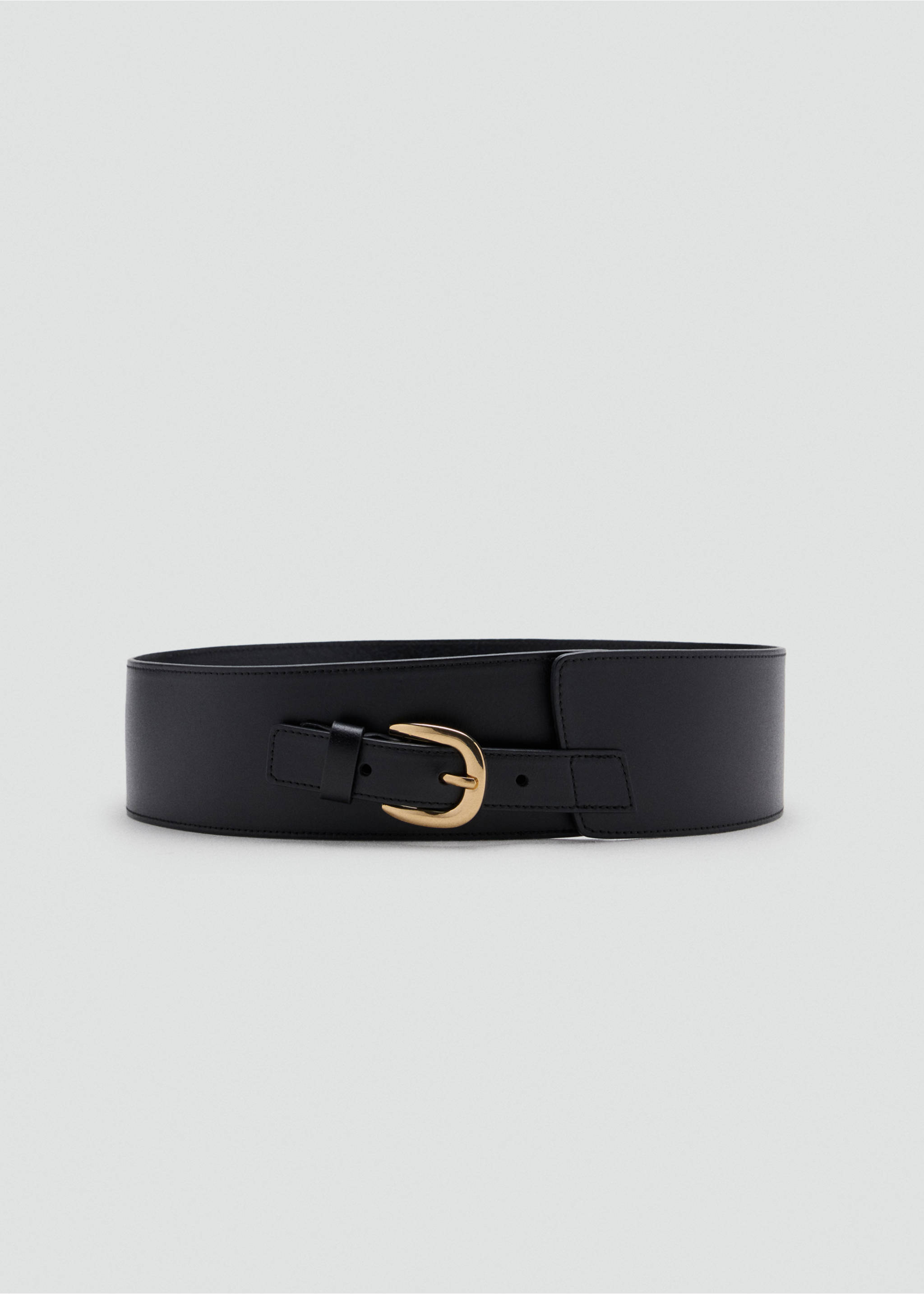 Ceinture large en cuir avec boucle en métal - Article sans modèle, Noir. Ref: 37066359-00.