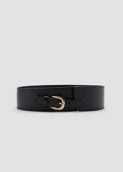 Wide leather belt with metal buckle — Black 1