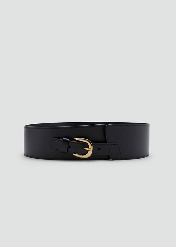 Wide leather belt with metal buckle — Black