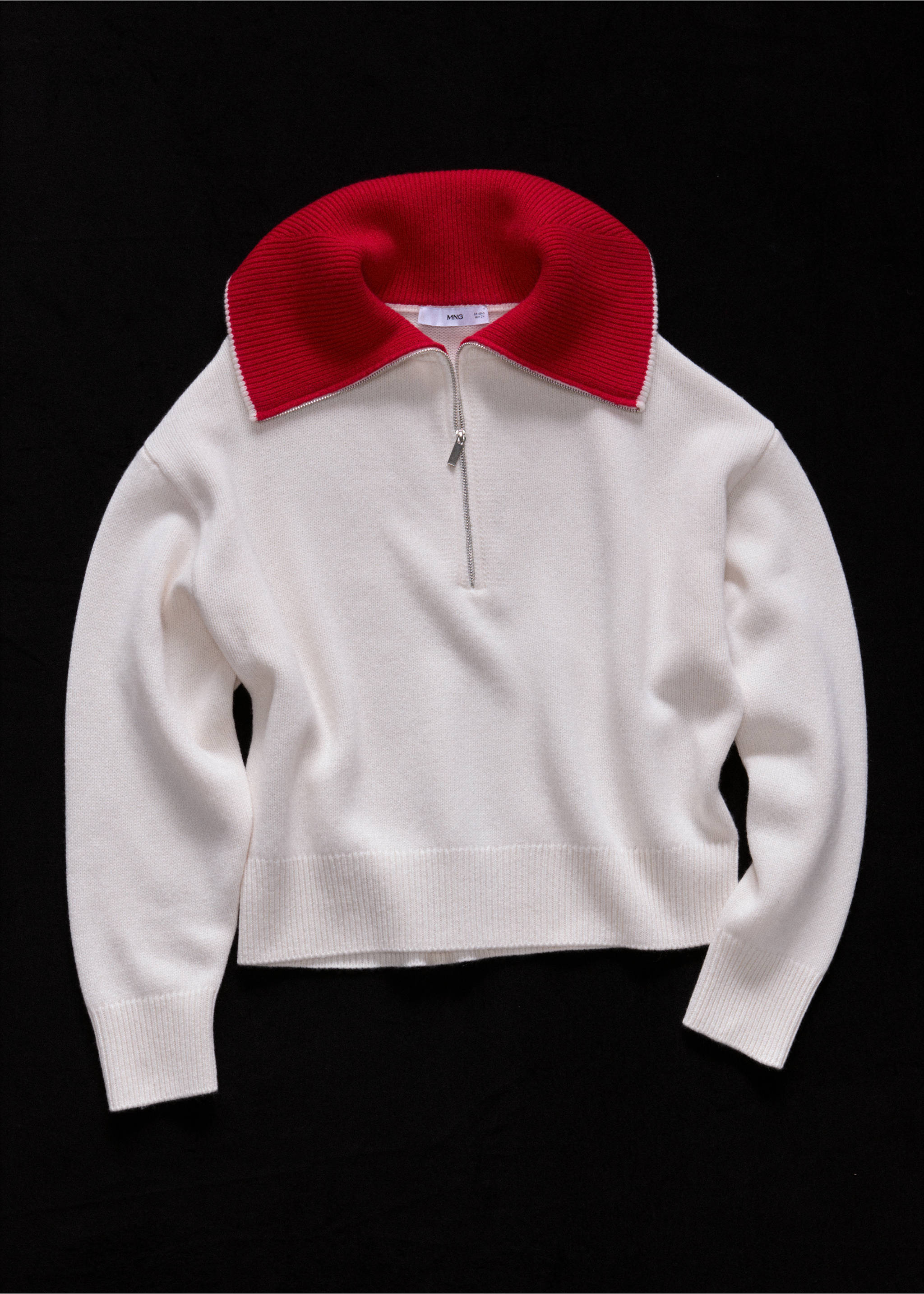 Wool sweater with contrast collar - Details of the article 5, Off White. Ref: 37066363-00.