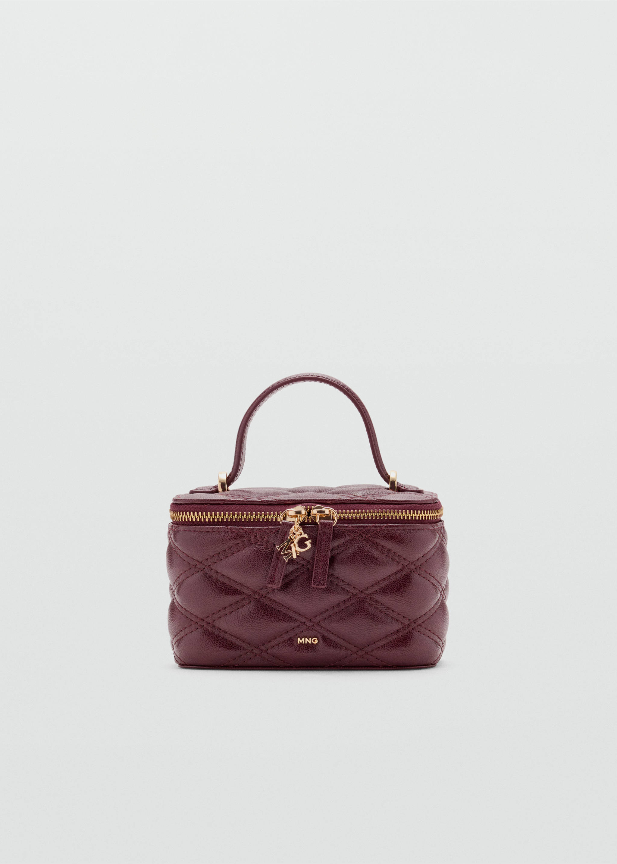 Burgundy quilted vanity case with a top handle and gold-toned hardware., Cherry. Ref: 37066365-00.