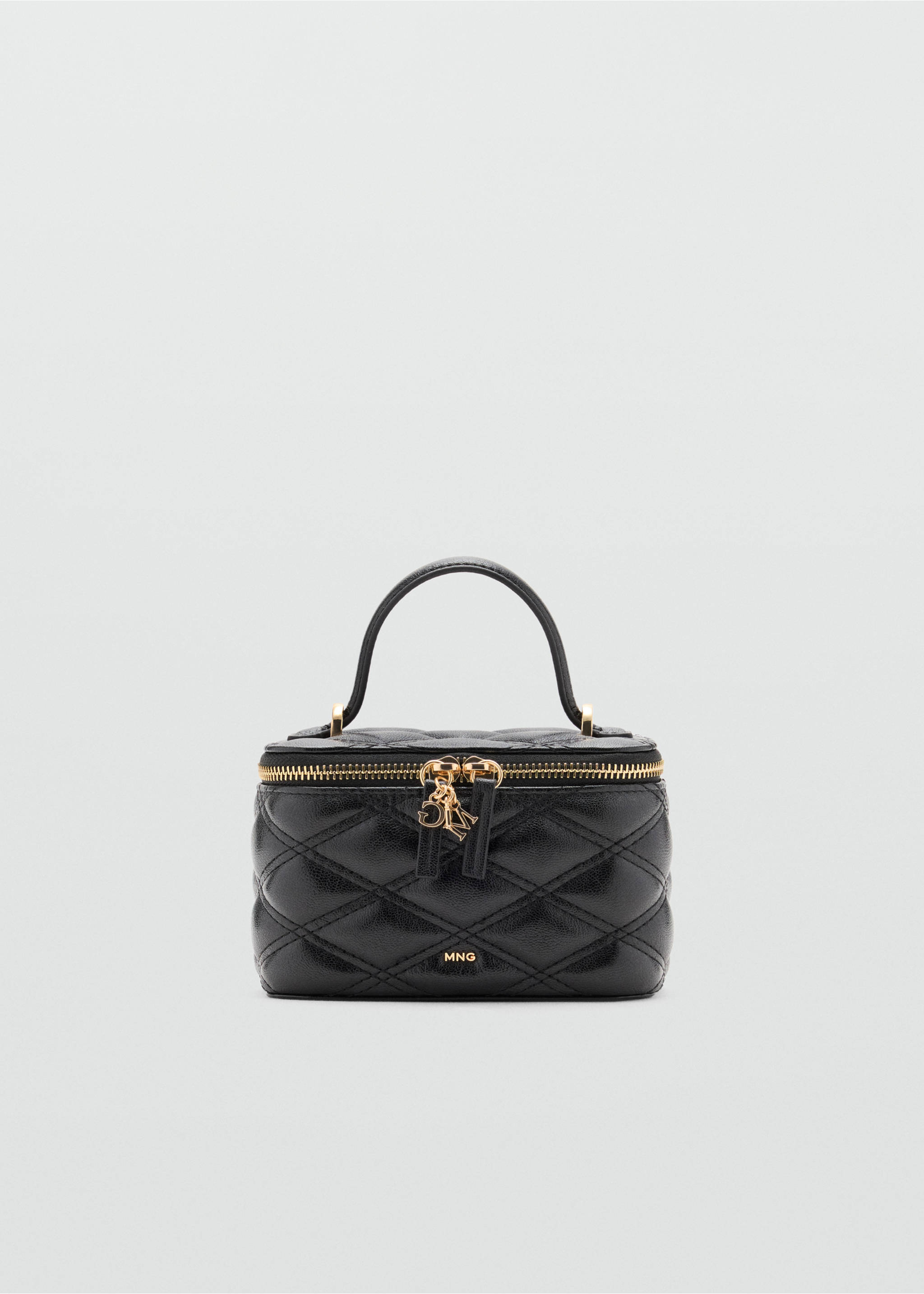 Black quilted vanity case with a top handle and gold-tone zip closure., Black. Ref: 37066365-00.