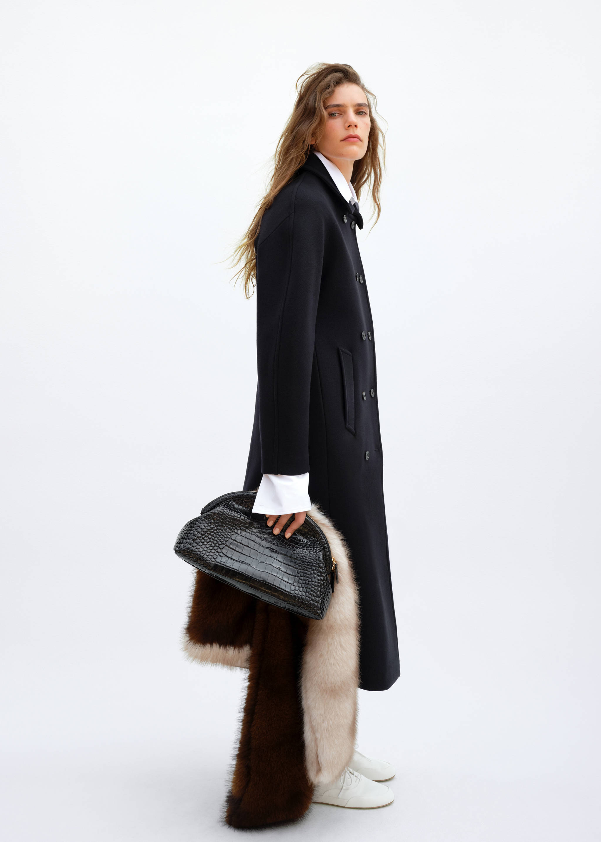 Double-breasted virgin wool coat - General plane, Dark Navy. Ref: 37066366-01.