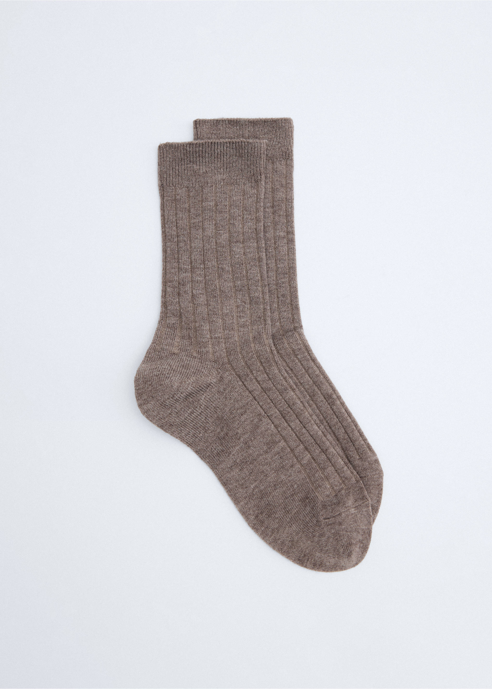 Ribbed wool blend socks - Article without model, Medium Brown. Ref: 37066368-00.