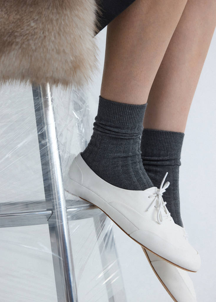 Ribbed wool blend socks — Dark Heather Grey