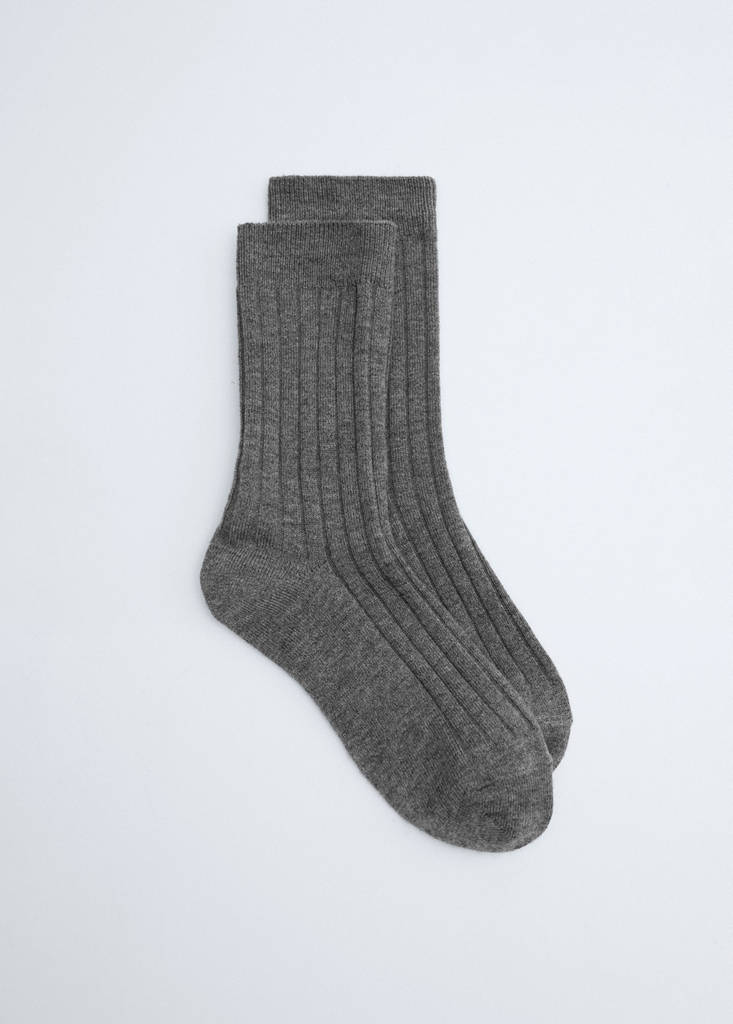 Ribbed wool blend socks — Dark Heather Grey