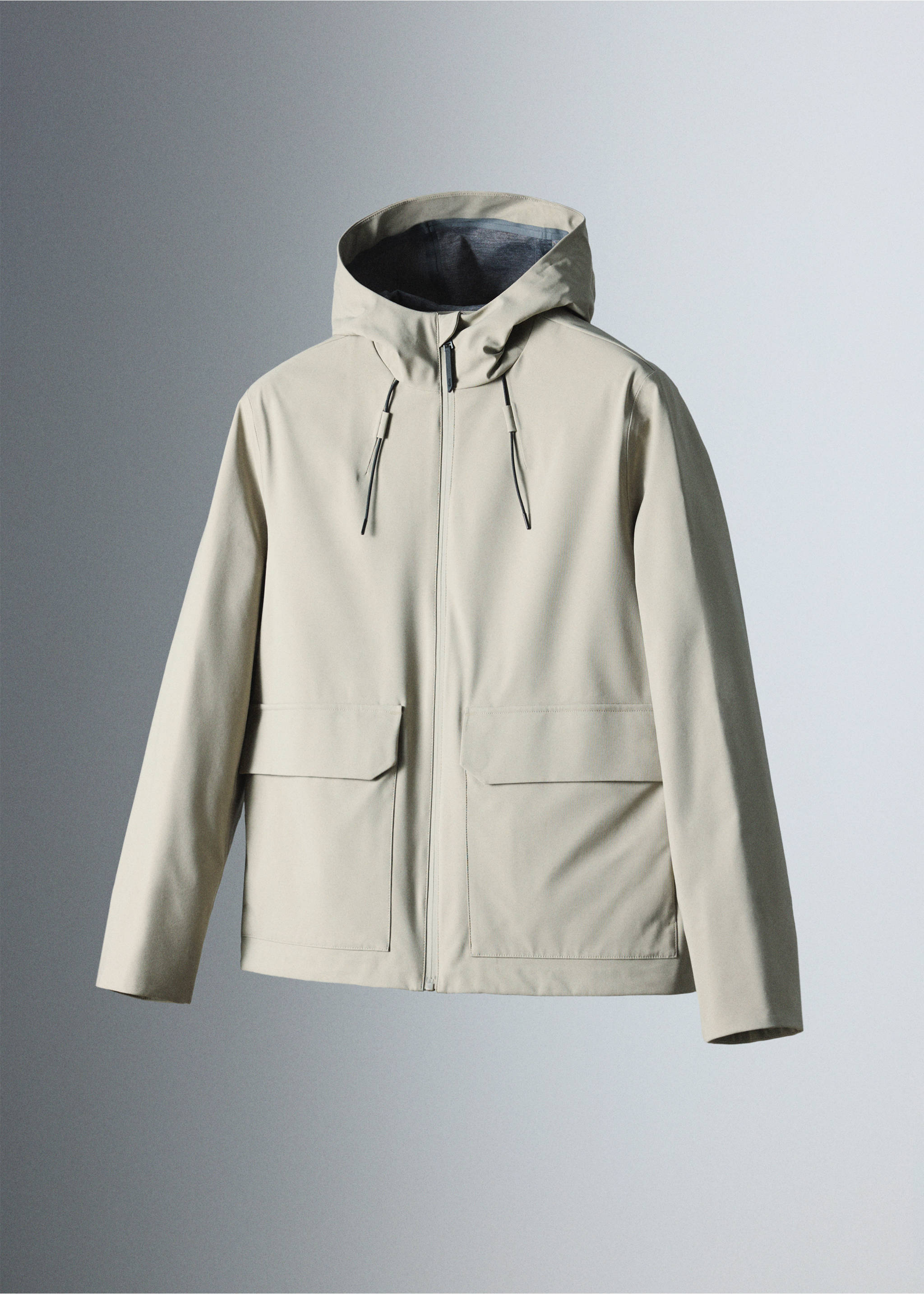 Beige hooded jacket with a zip fastening and two large front flap pockets., Medium Brown. Ref: 37066722-00.