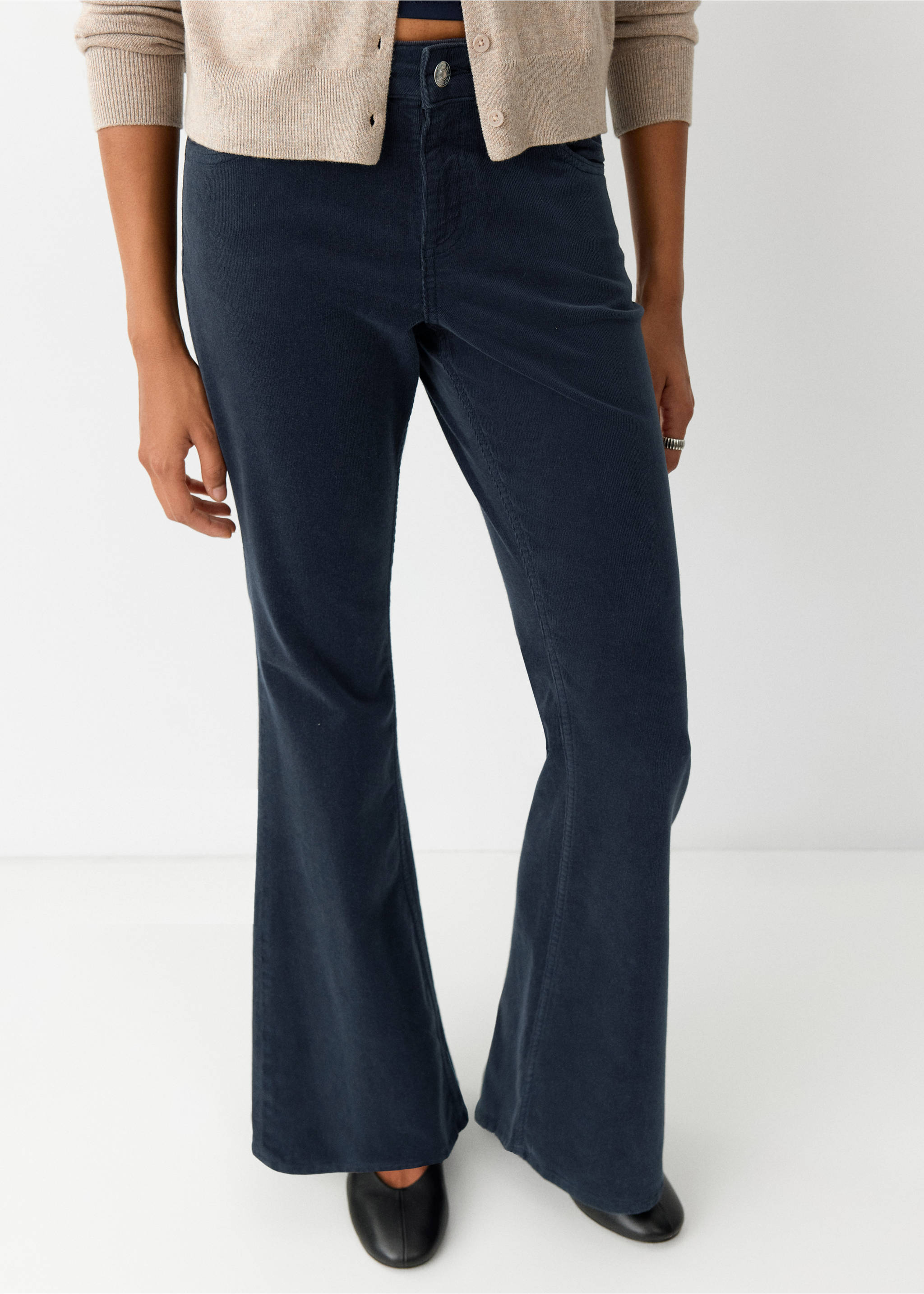 Dark blue corduroy flared trousers, Navy. Ref: 37066724-00.