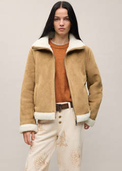 Suede effect sheepskin coat — Tobacco Brown 1