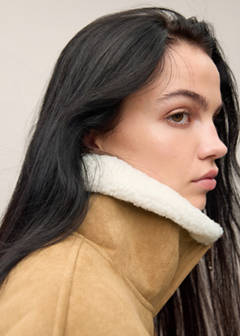 Suede effect sheepskin coat — Tobacco Brown 4