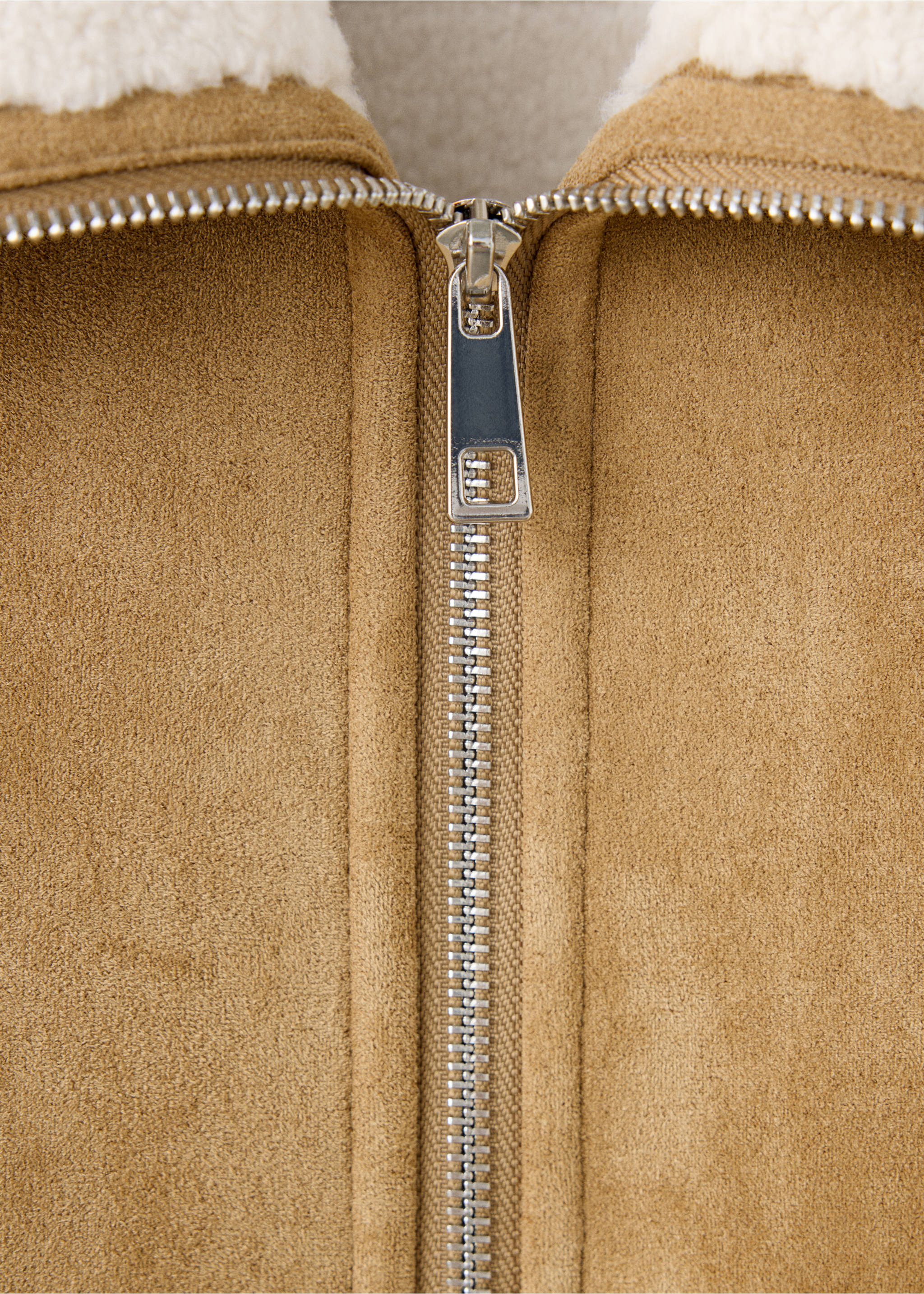 Suede effect sheepskin coat - Details of the article 8, Tobacco Brown. Ref: 37066726-00.