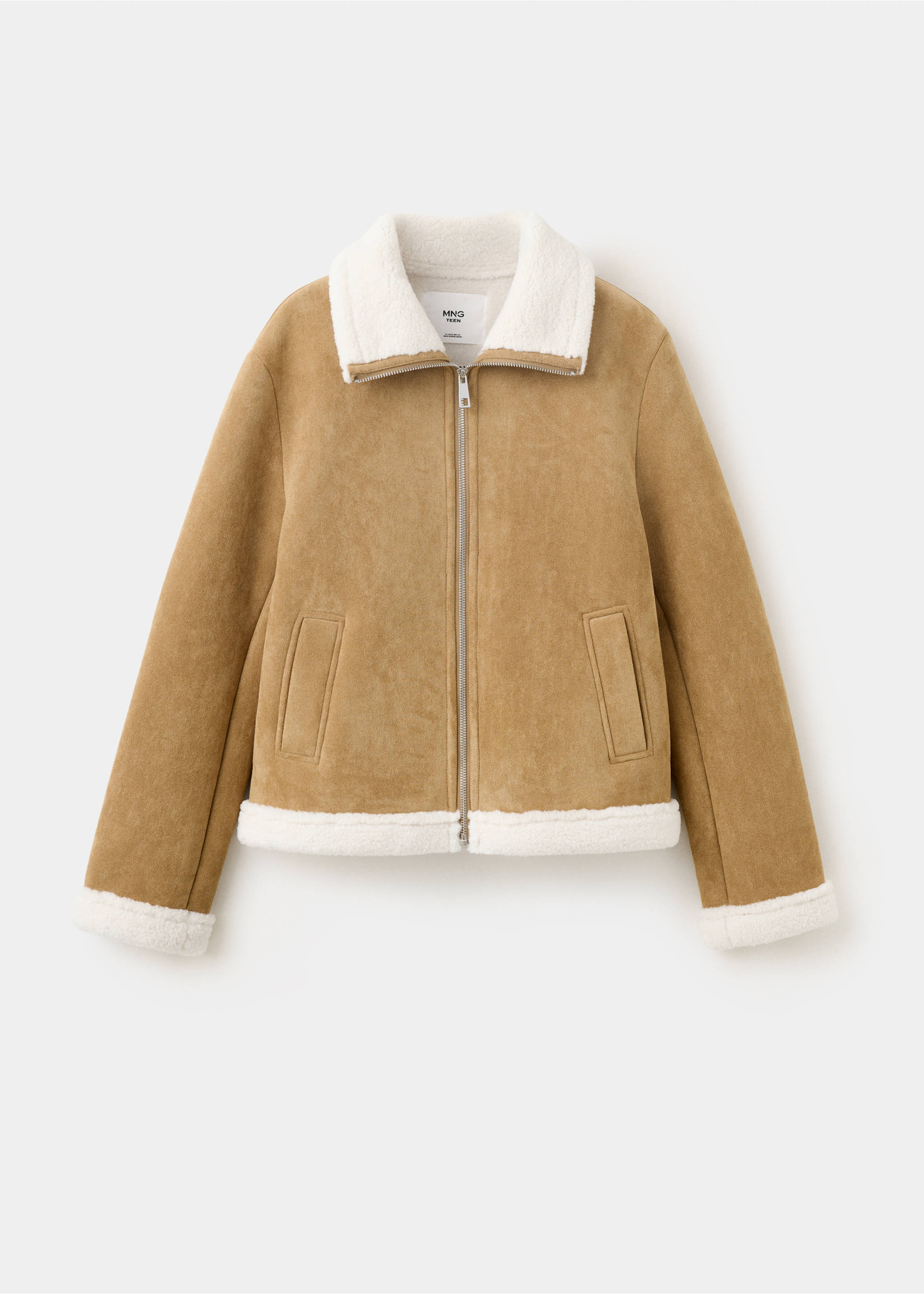 Suede effect sheepskin coat - Article without model, Tobacco Brown. Ref: 37066726-00.