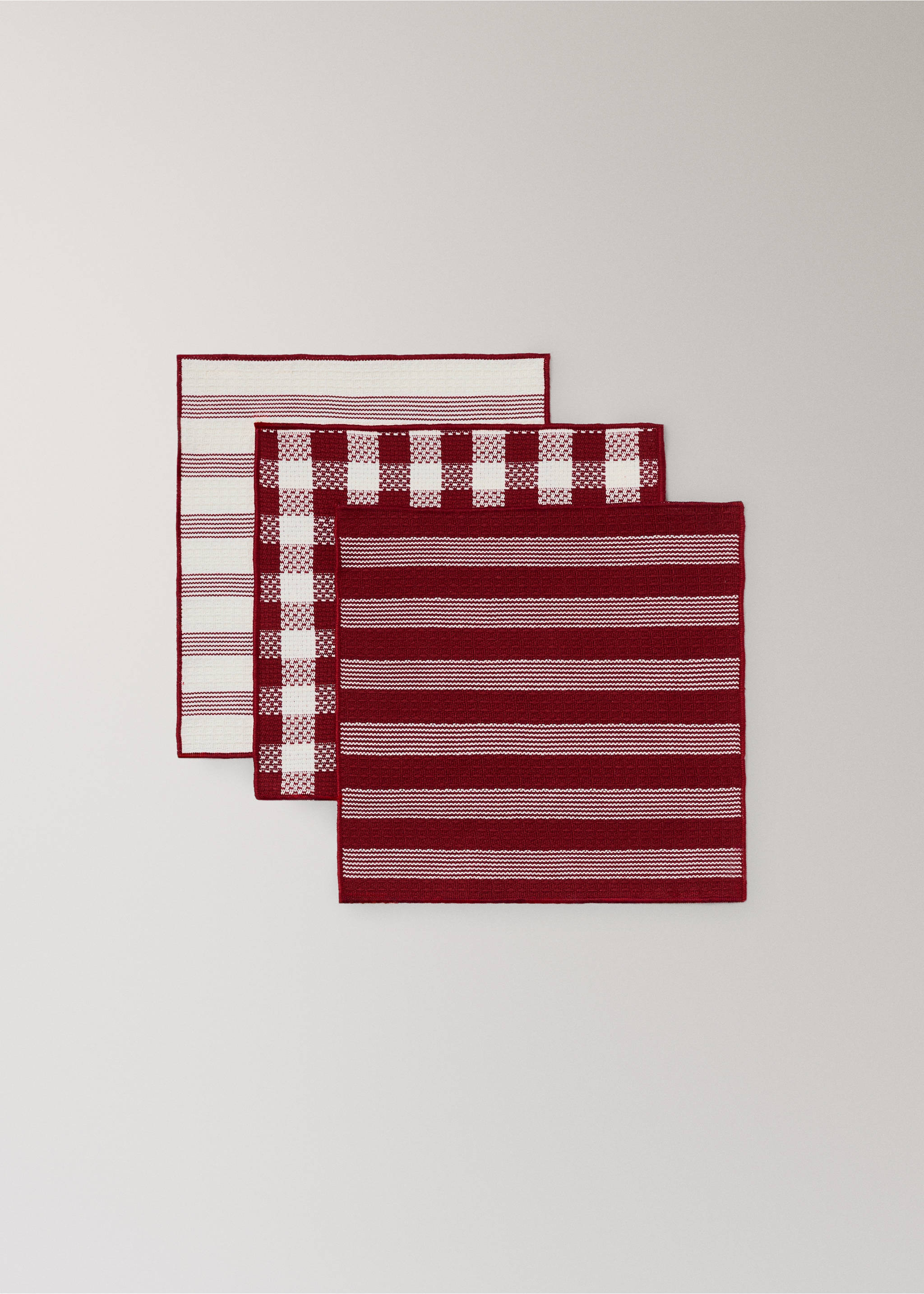 Pack de 3 torchons en coton gaufré imprimés - Détail de l'article 2, Rouge. Ref: 37066733-00.