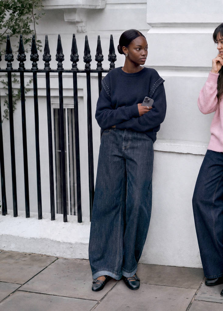 Sweter z falbanami i ćwiekami granatowy - Teen - XS - MANGO TEEN