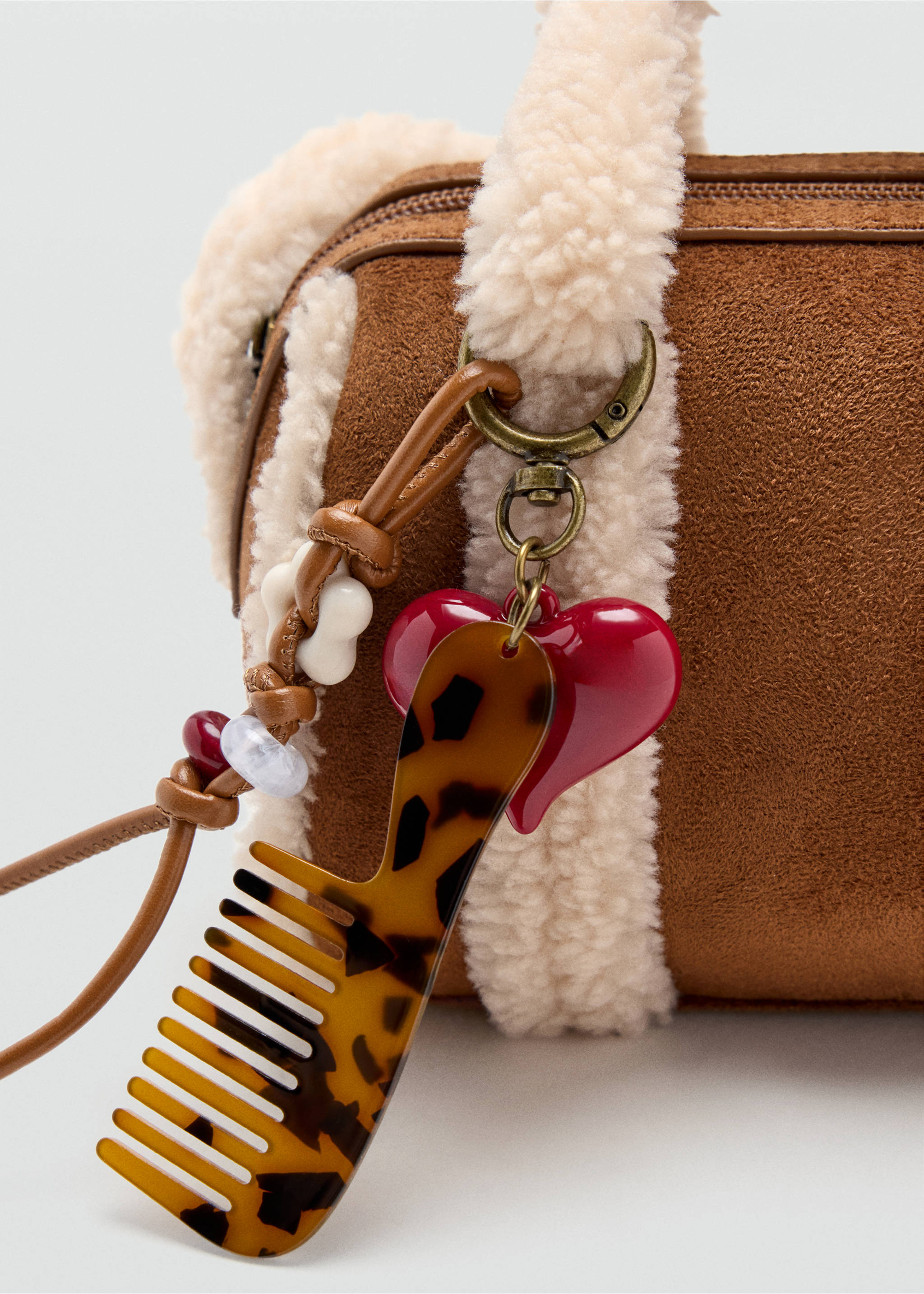 Mini bag in suede effect with shearling detail - Details of the article 2, Medium Brown. Ref: 37066744-00.