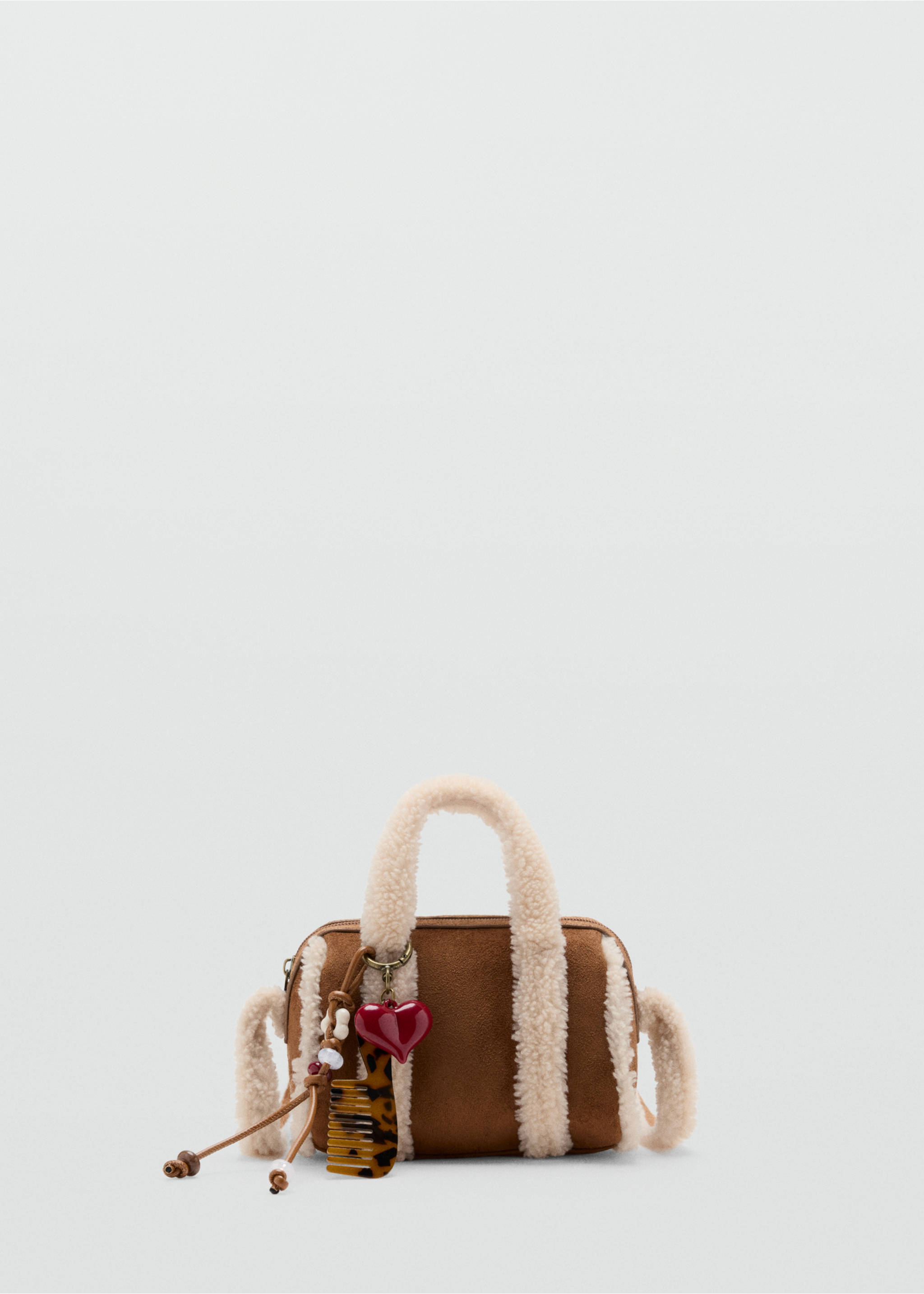 Mini bag in suede effect with shearling detail - Article without model, Medium Brown. Ref: 37066744-00.