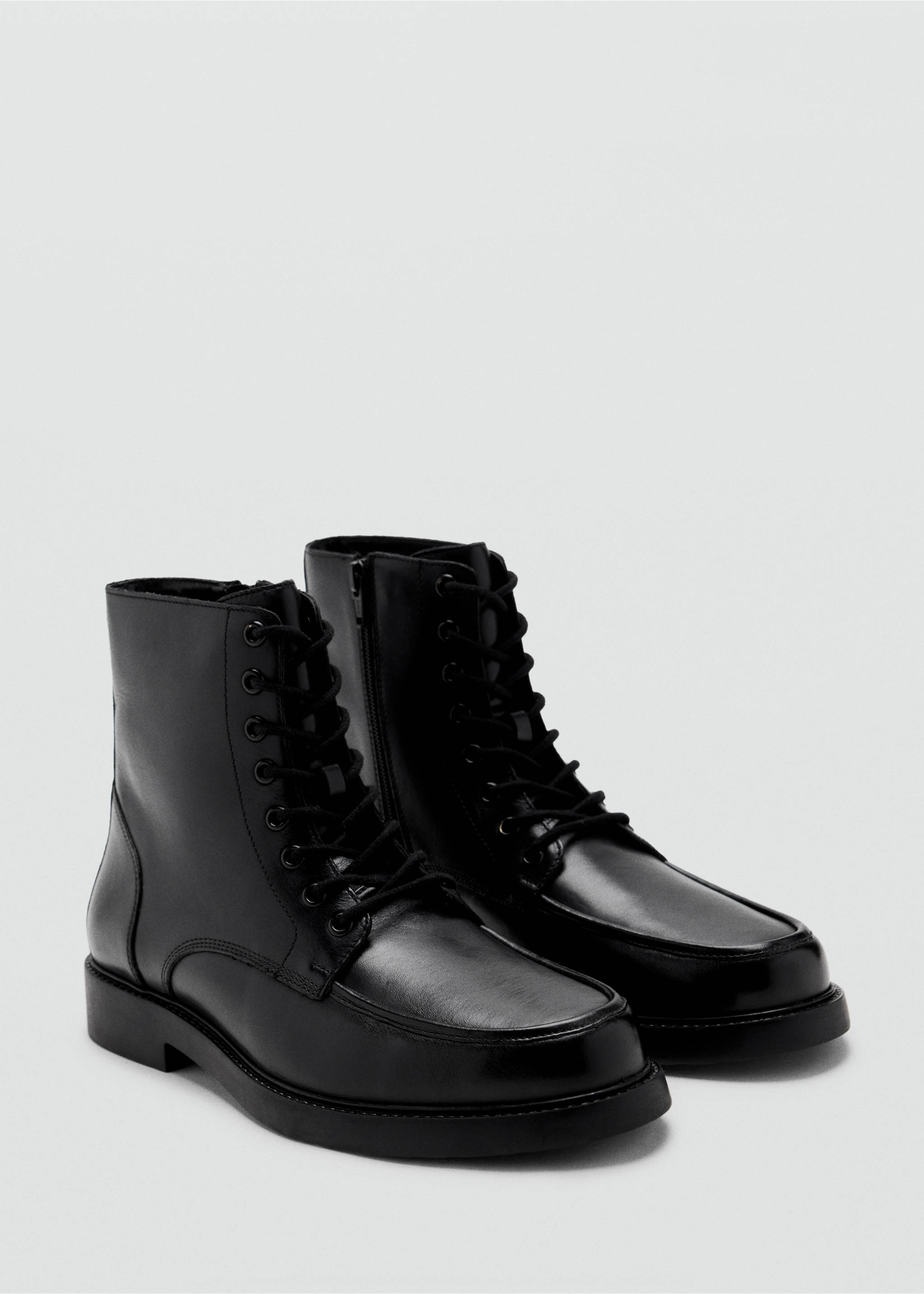Lace-up leather ankle boots - Medium plane, Black. Ref: 37066746-00.