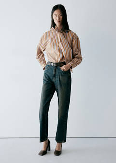 Striped bow blouse — Brown 2