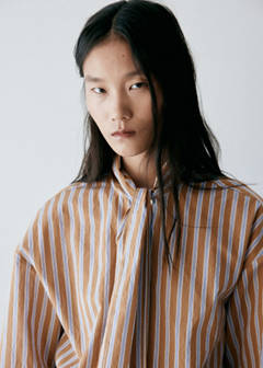 Striped bow blouse — Brown 4