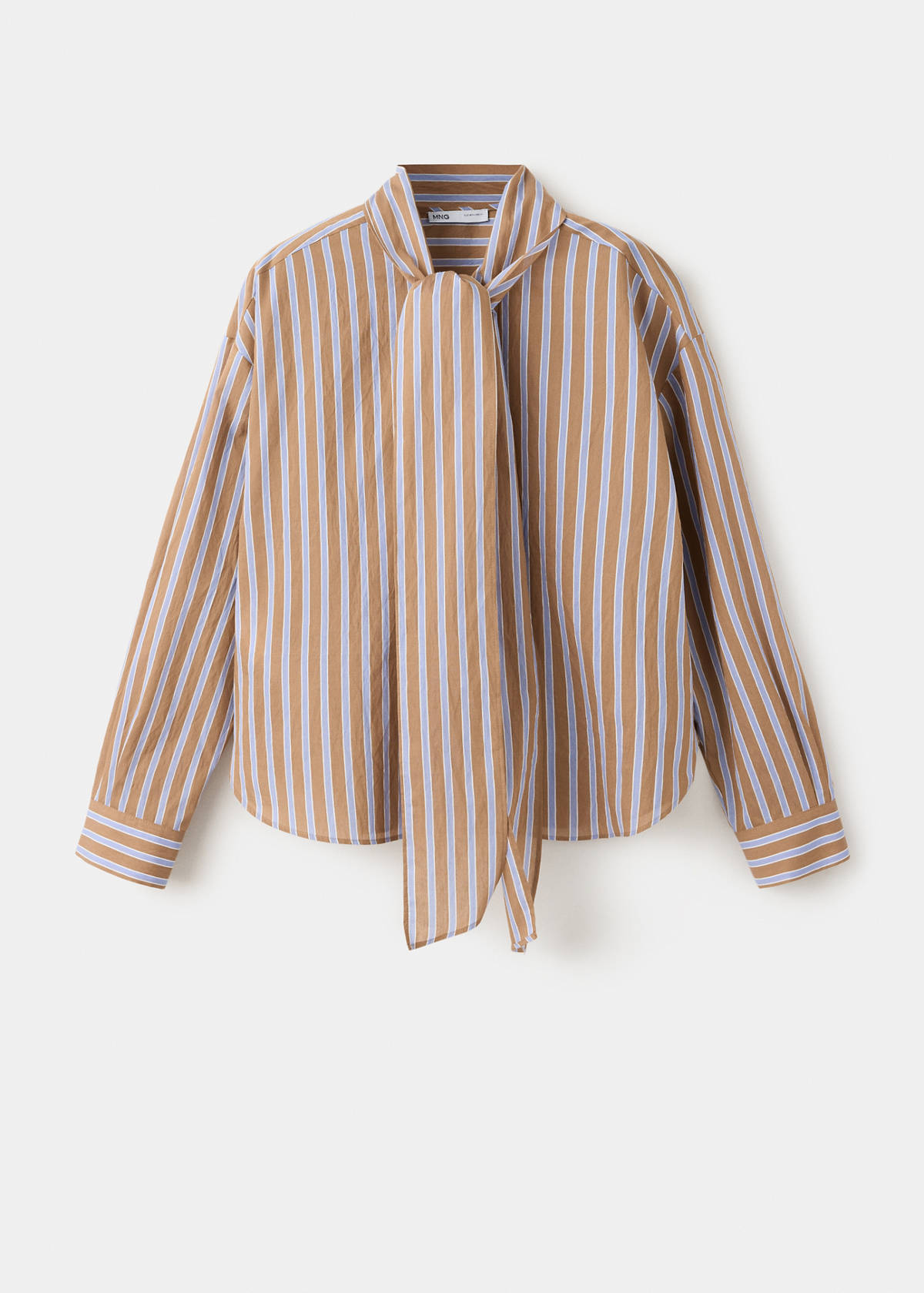 Striped bow blouse — Brown
