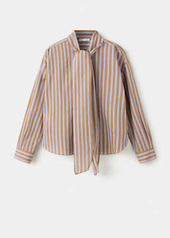 Striped bow blouse — Brown 5
