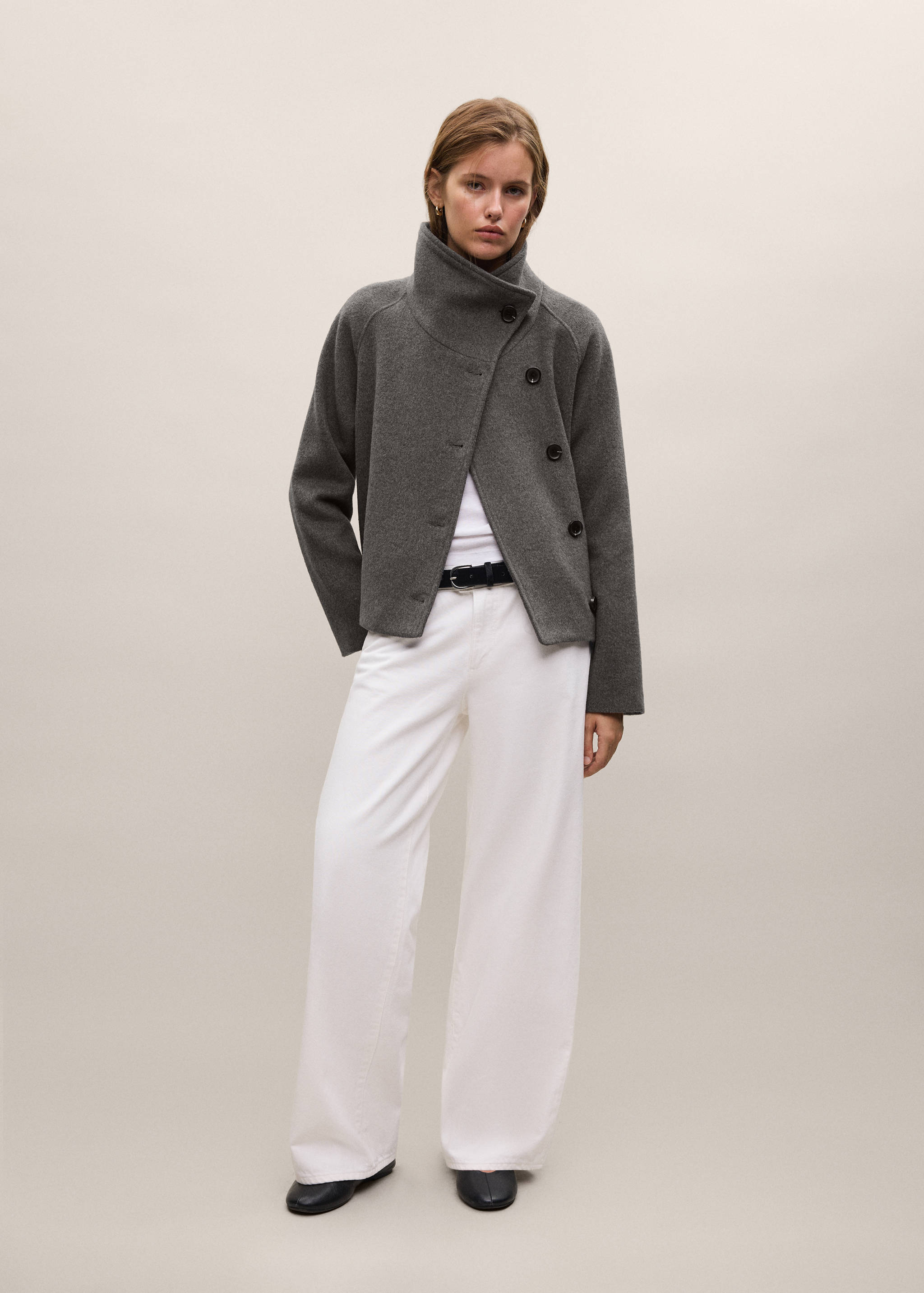 Wool funnel neck coat - General plane