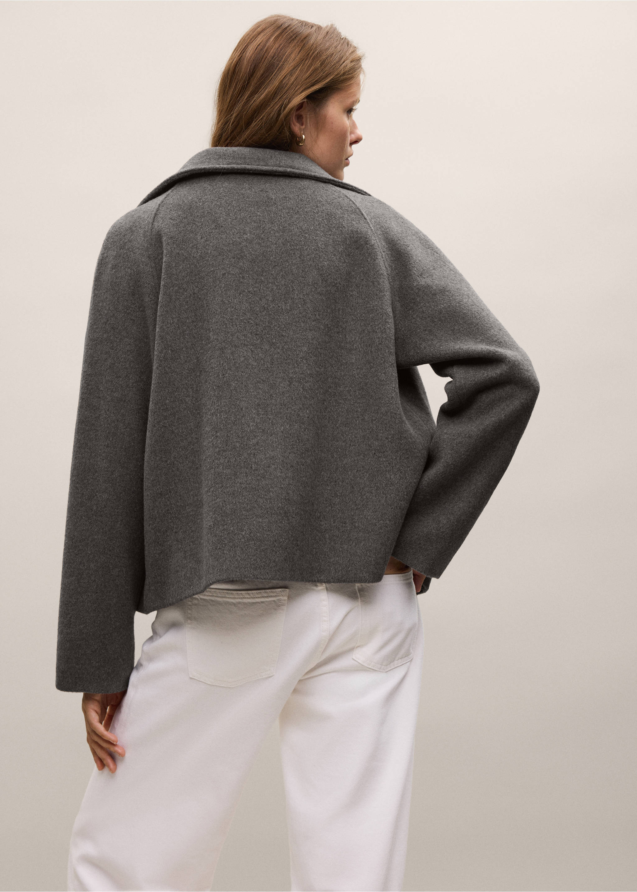 Wool funnel neck coat - Reverse of the article, Dark Heather Grey. Ref: 37067113-00.