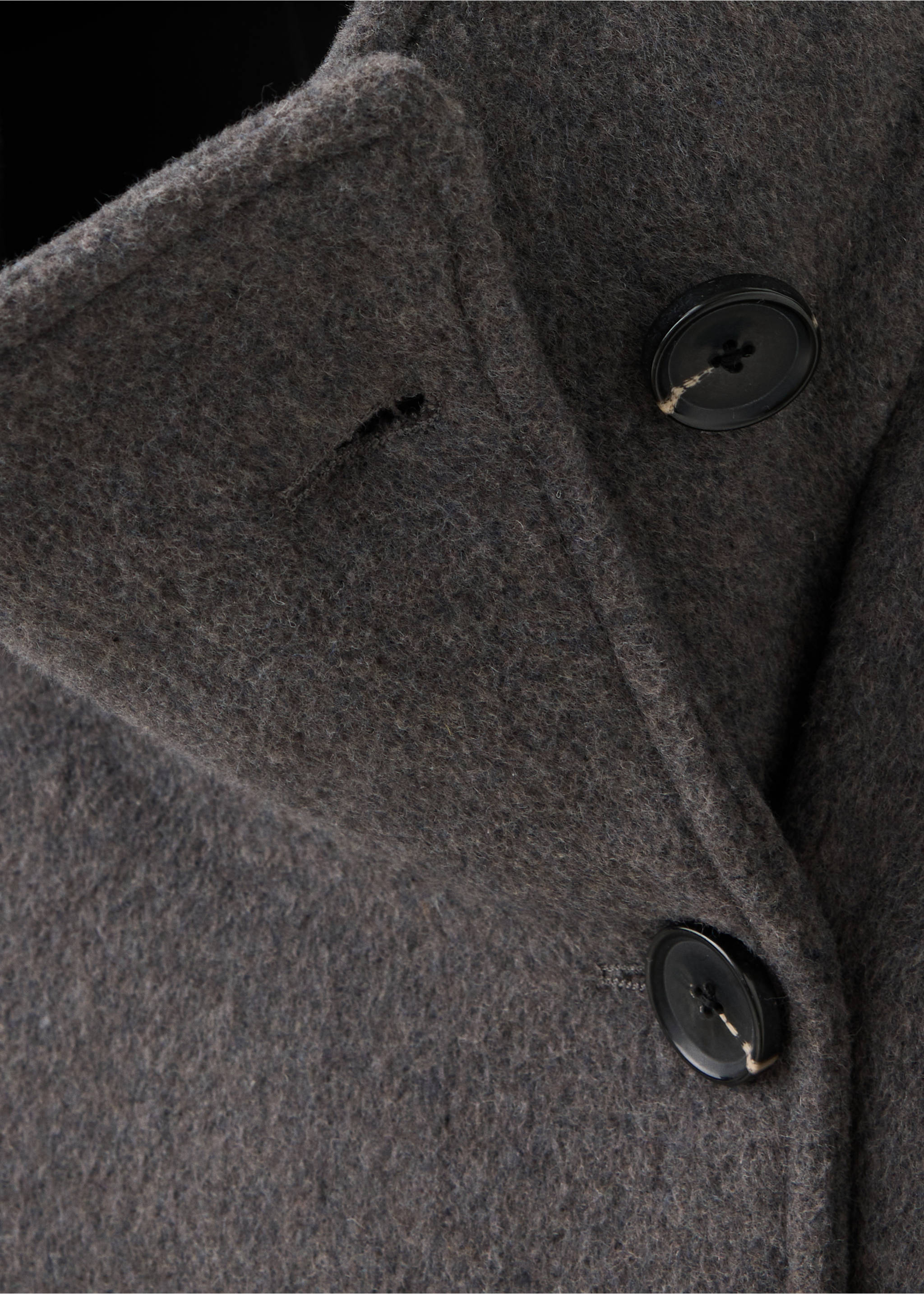 Wool funnel neck coat - Details of the article 8, Dark Heather Grey. Ref: 37067113-00.