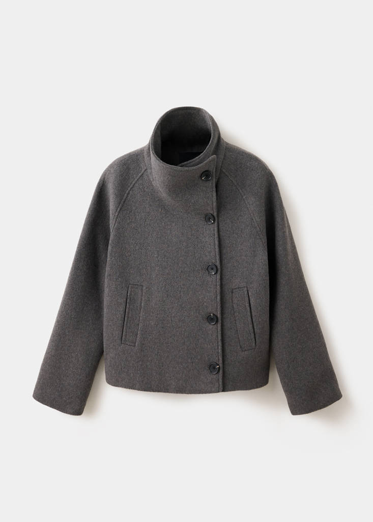 Wool funnel neck coat — Dark Heather Grey