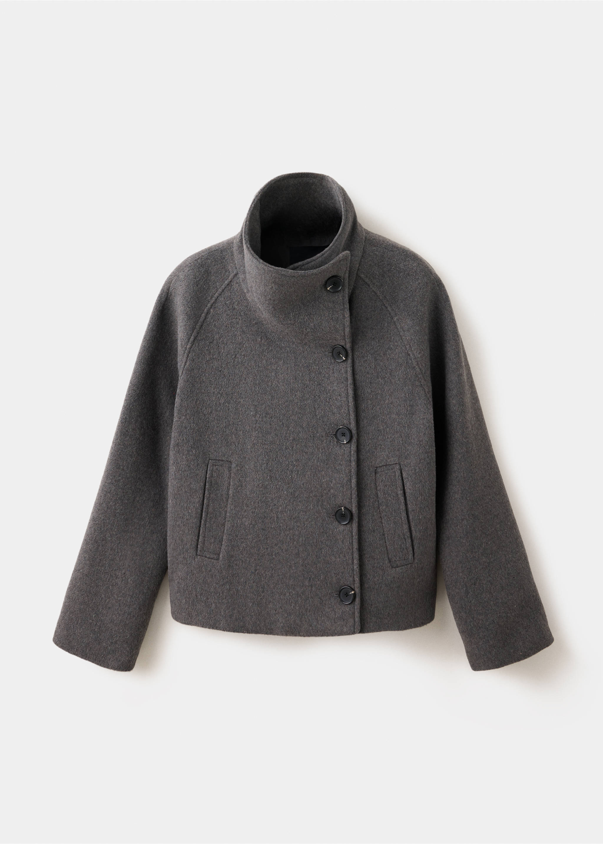 Wool funnel neck coat - Article without model, Dark Heather Grey. Ref: 37067113-00.