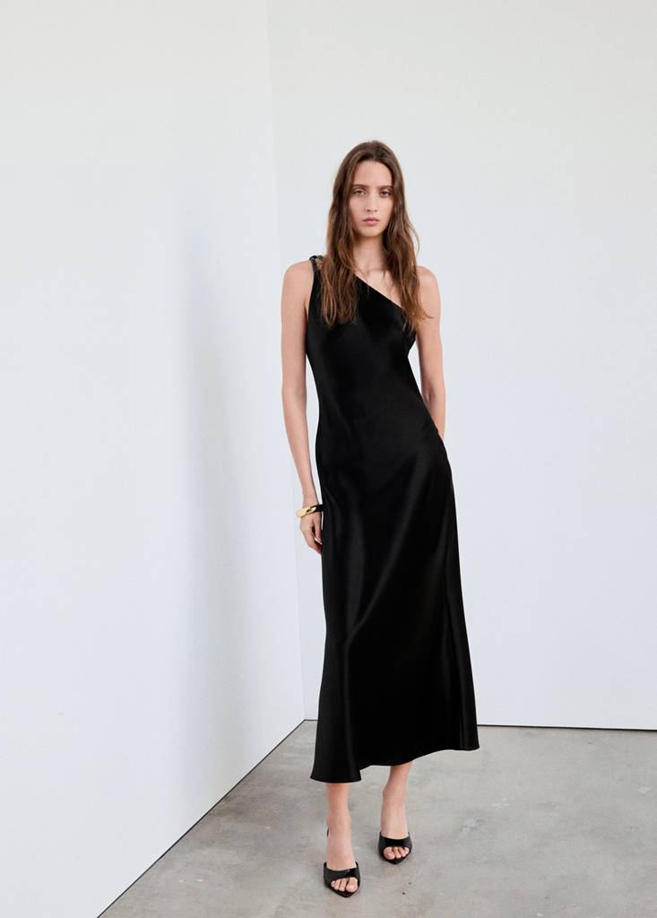 Satin dress with beaded straps — Black