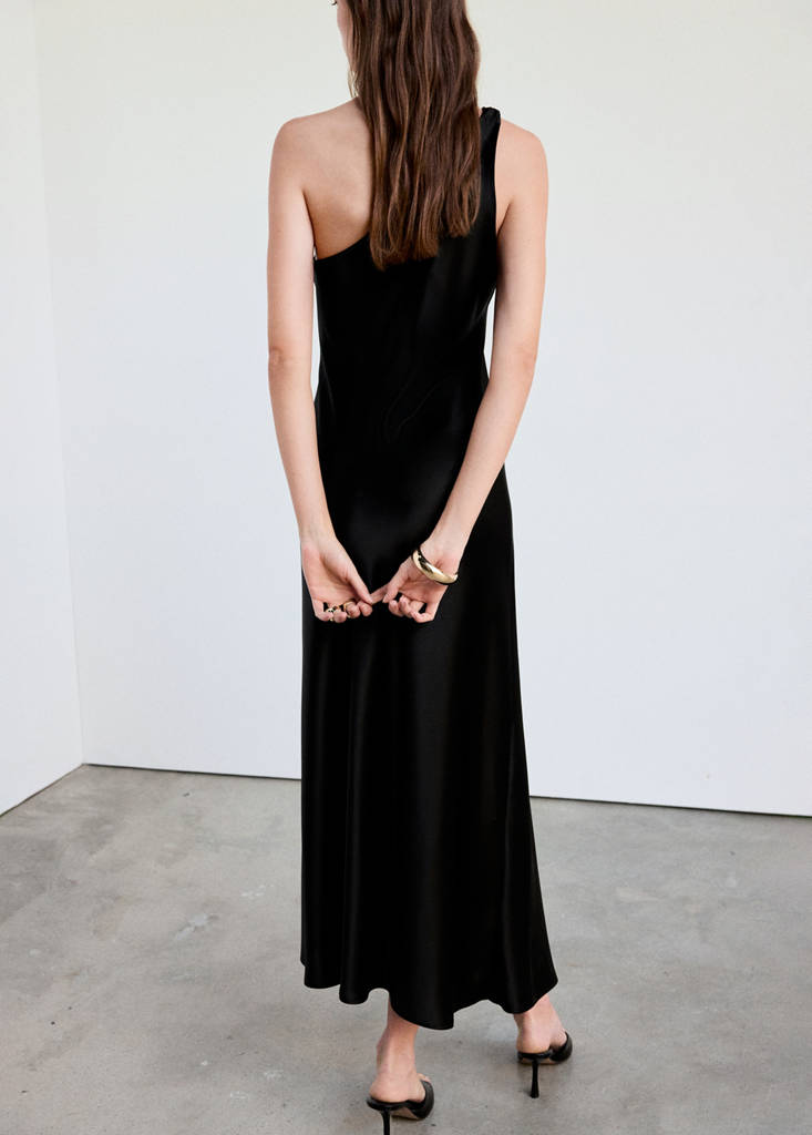 Satin dress with beaded straps — Black