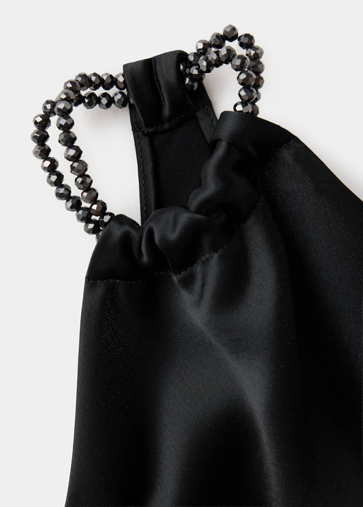 Satin dress with beaded straps — Black