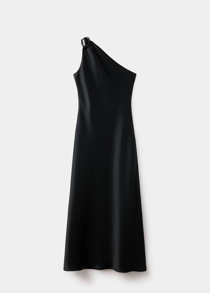 Satin dress with beaded straps — Black