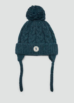 Pom pom cable-knit beanie — Blue 1