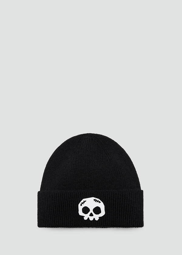Ribbed beanie with raised detail — Black