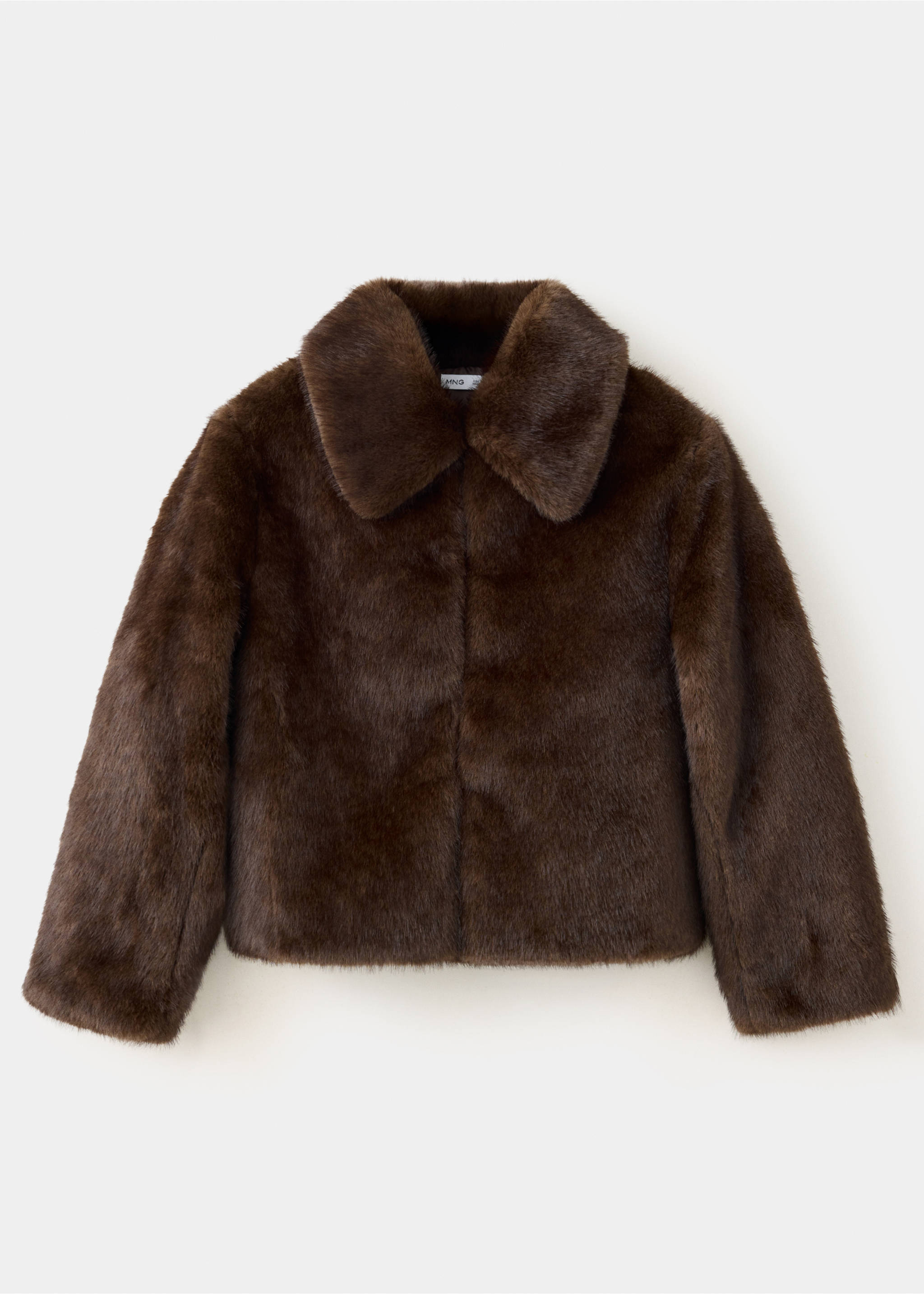 Brown faux-fur children's coat with a broad lapel collar., Chocolate. Ref: 37067125-00.