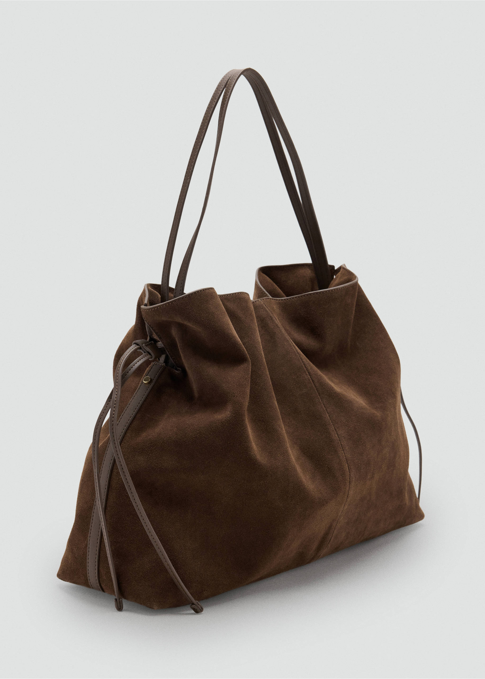 Suede drawstring bag - Medium plane, Chocolate. Ref: 37067132-00.