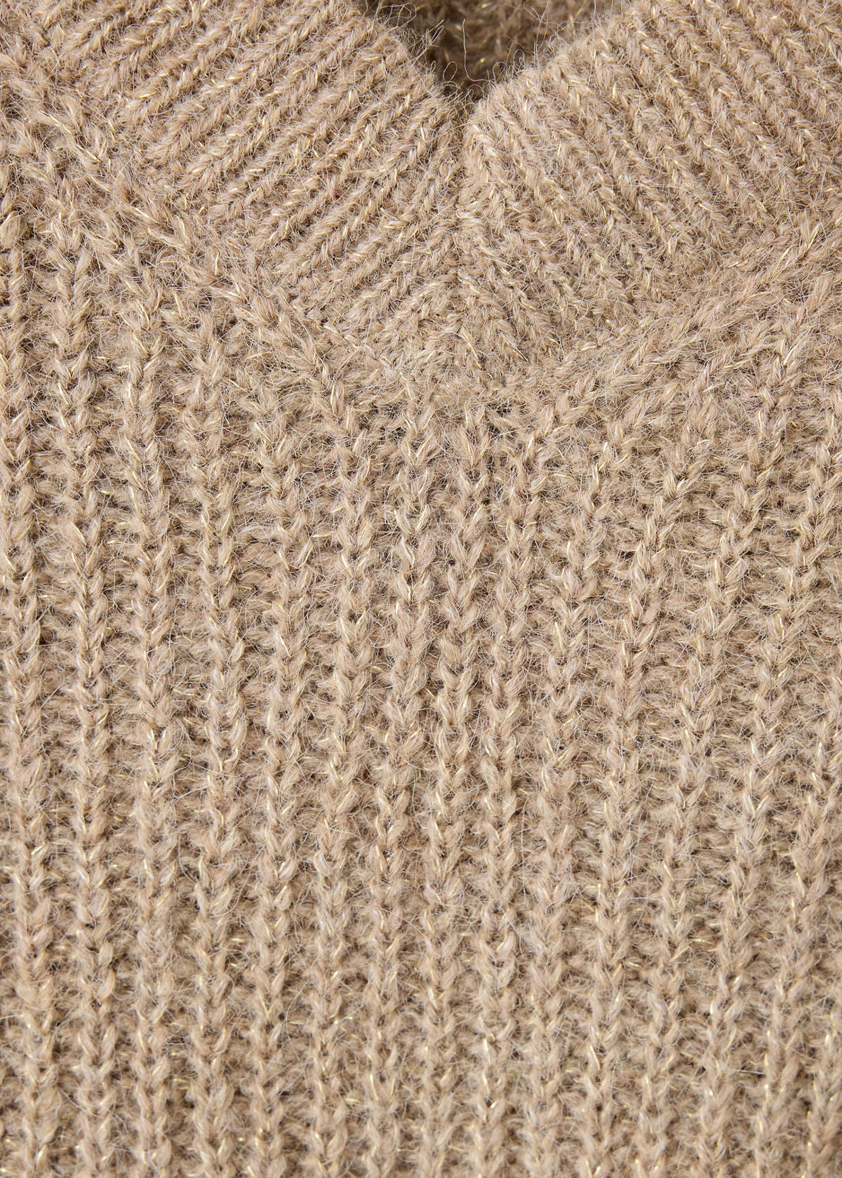 V-neck knit jumper with metallic yarn — Medium Brown