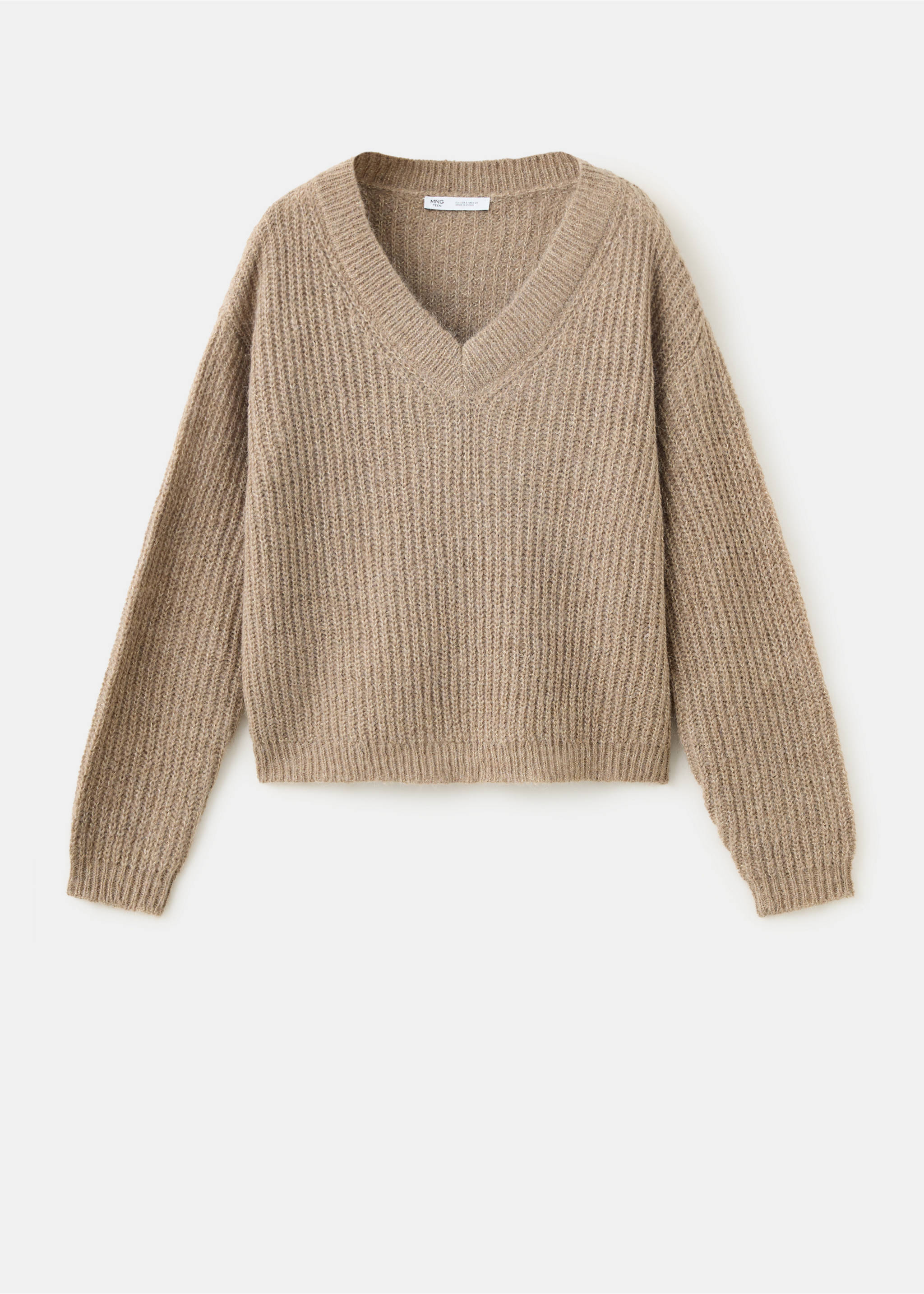 V-neck knit jumper with metallic yarn - Article without model, Medium Brown. Ref: 37067135-00.