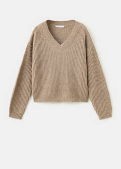 V-neck knit jumper with metallic yarn — Medium Brown 4