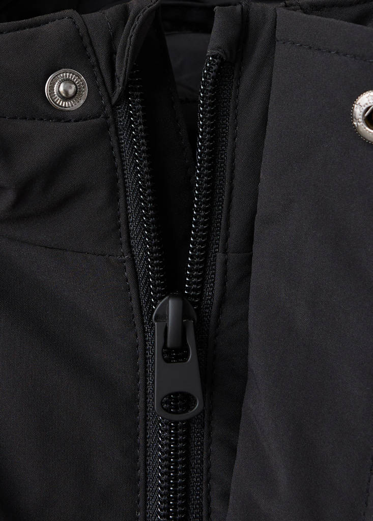 Puffer coat with fur-effect hood — Black