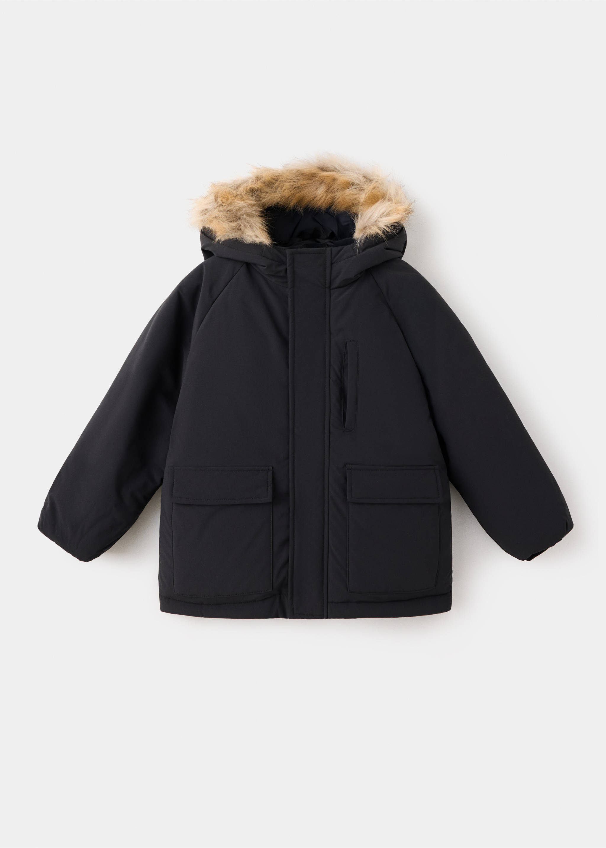 Anorak matelassé capuche imitation fourrure - Article sans modèle, Noir. Ref: 37067770-00.