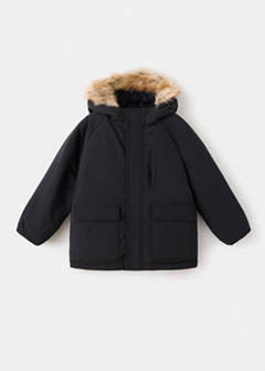 Puffer coat with fur-effect hood — Black 1