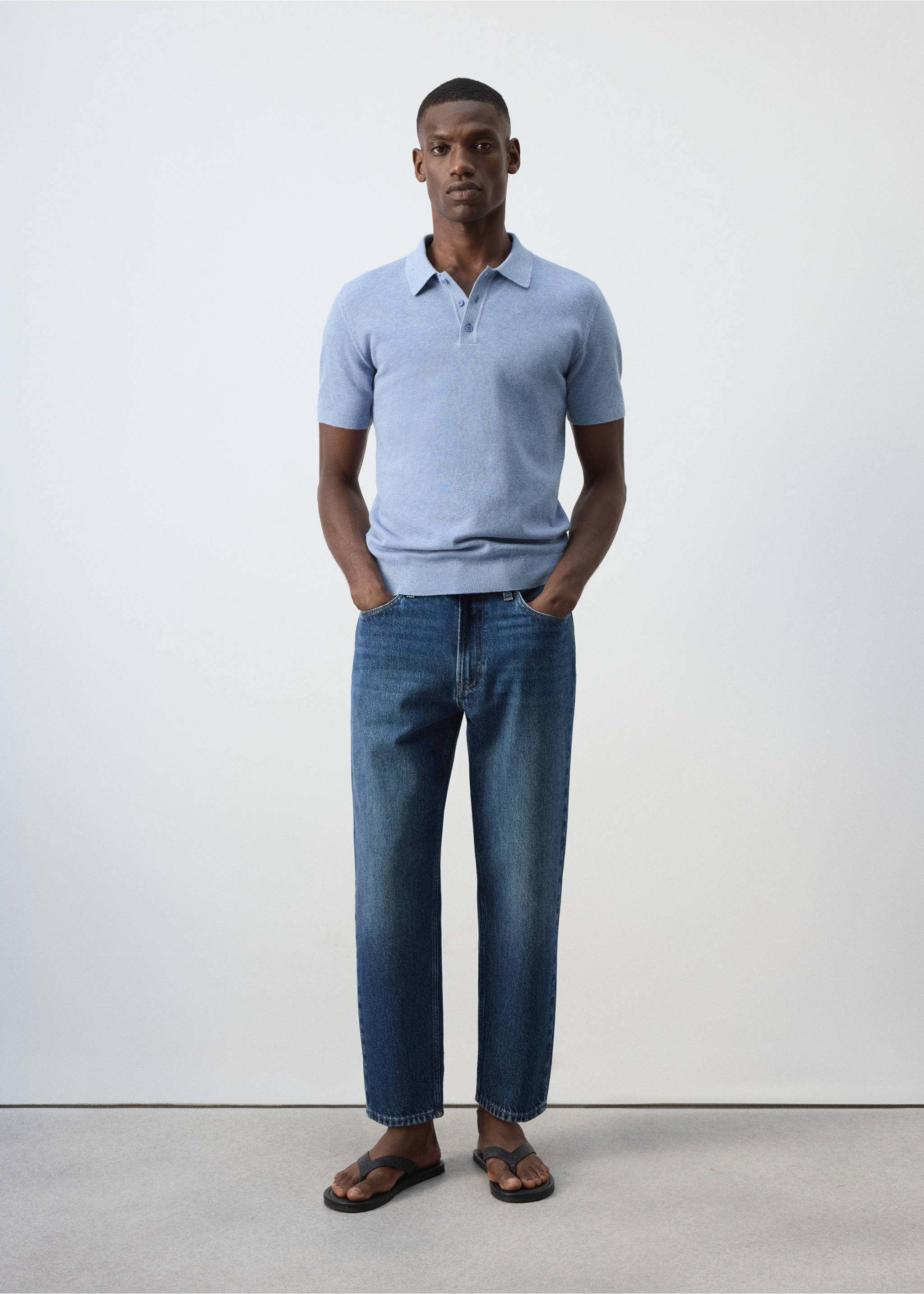 Polo mélange coton maille fine - Plan général, Bleu. Ref: 37067771-00.